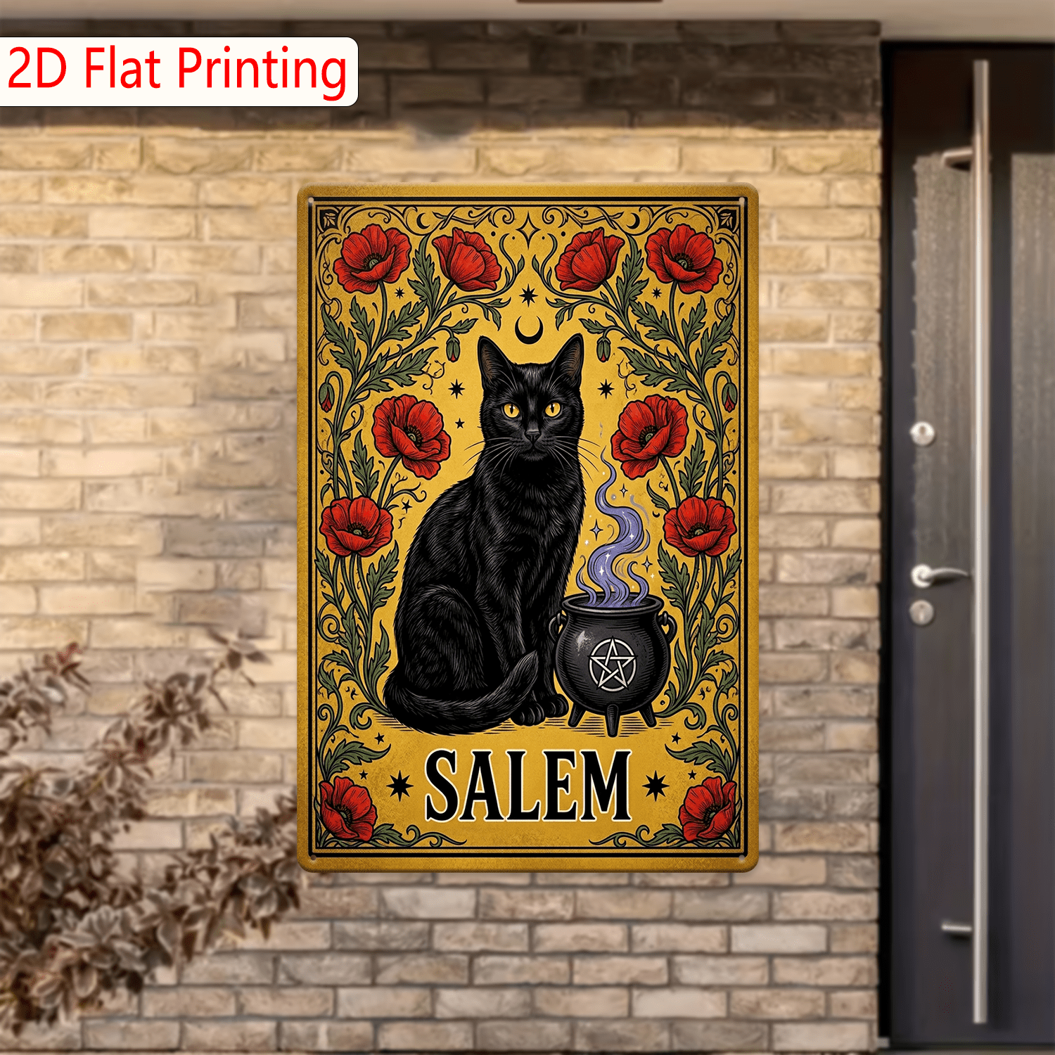 Salem Metal Sign - Black Cat Cauldron Tin Wall Art Decor Plaque