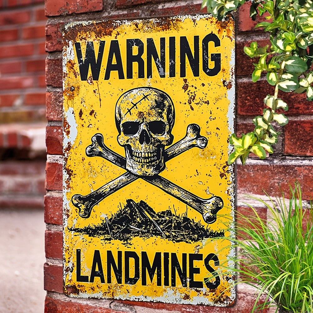 Funny Warning Landmines Metal Sign - Humorous Pet Dog Yard Waste Wall Decor