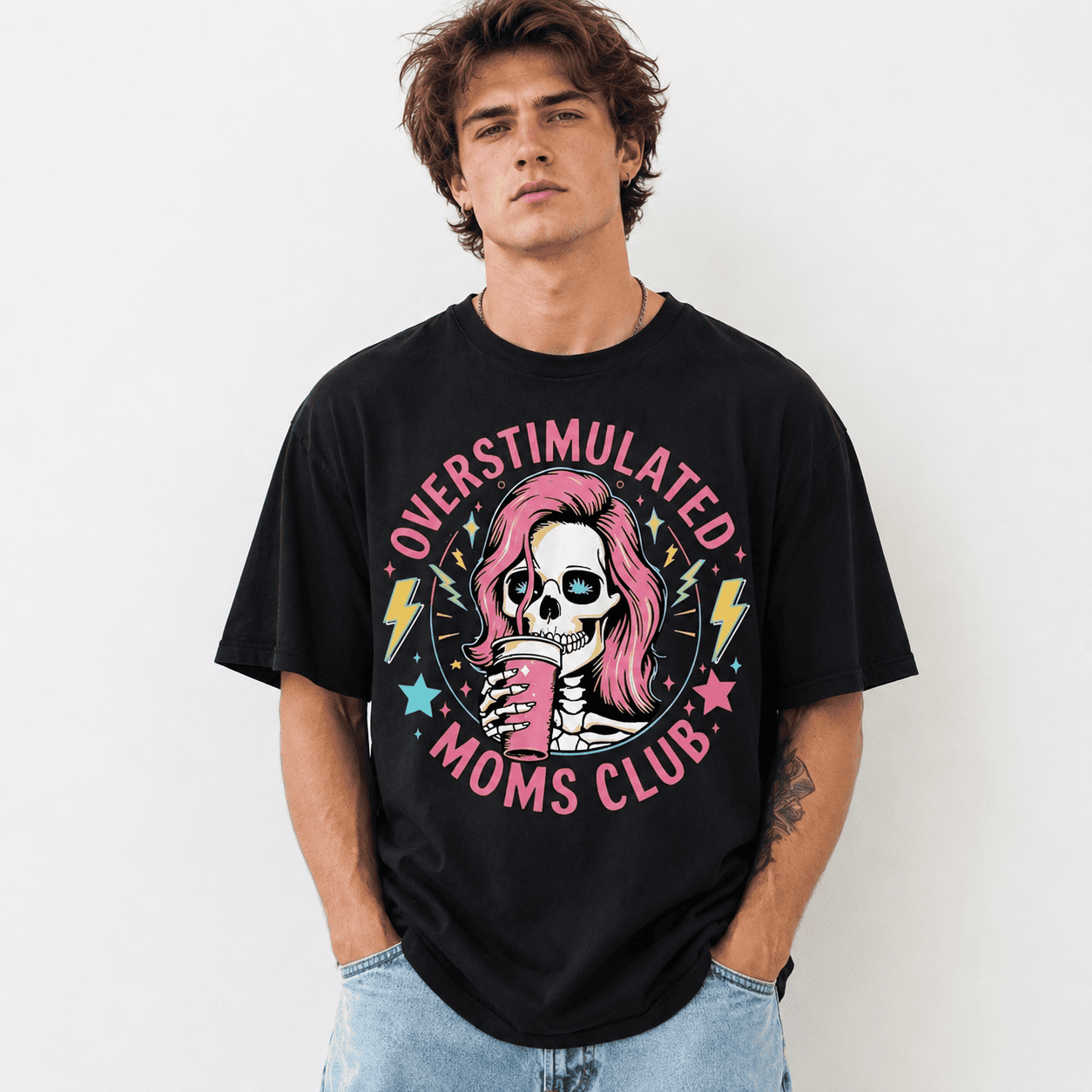 Overstimulated Moms Club Shirt - Retro Skeleton Mama Tee Funny Mother's Day Gift