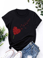 Women's Heart Print Mother's Day Graphic Crew Neck Casual Short Sleeve T-Shirt