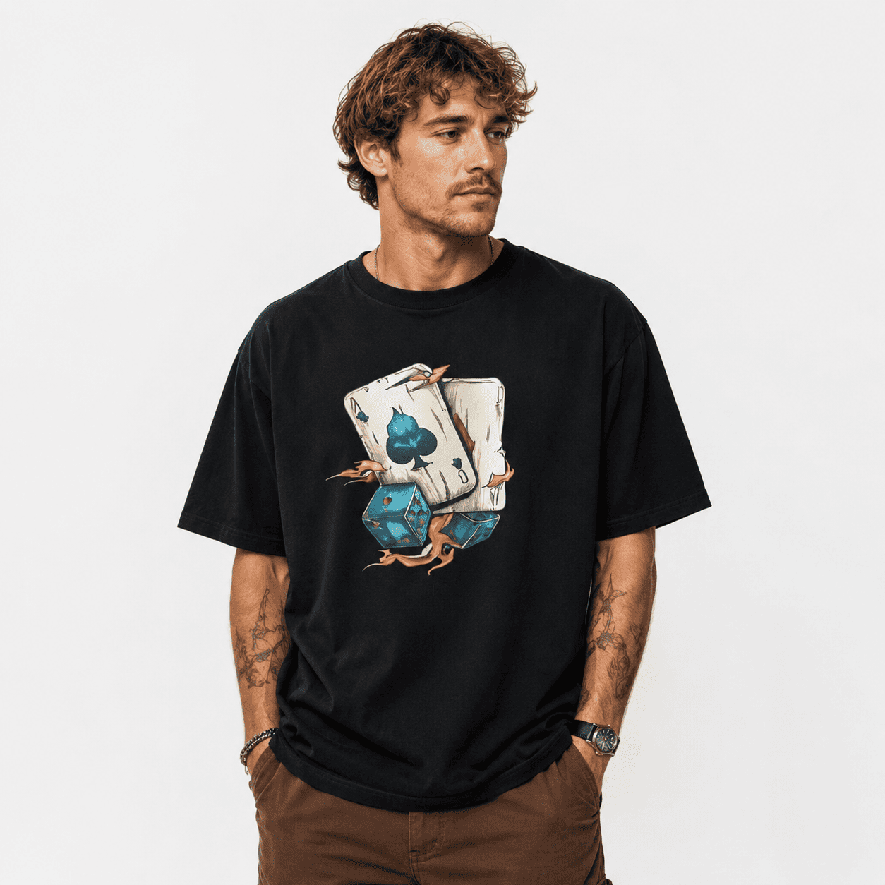 Poker Dice Graphic T-Shirt Playing Cards Casino Streetwear Casual Tee