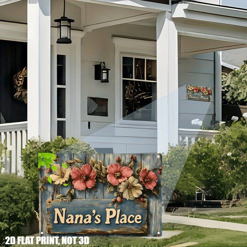 Nana’s Place Floral Metal Sign - Rustic Farmhouse Tin Wall Decor Plaque