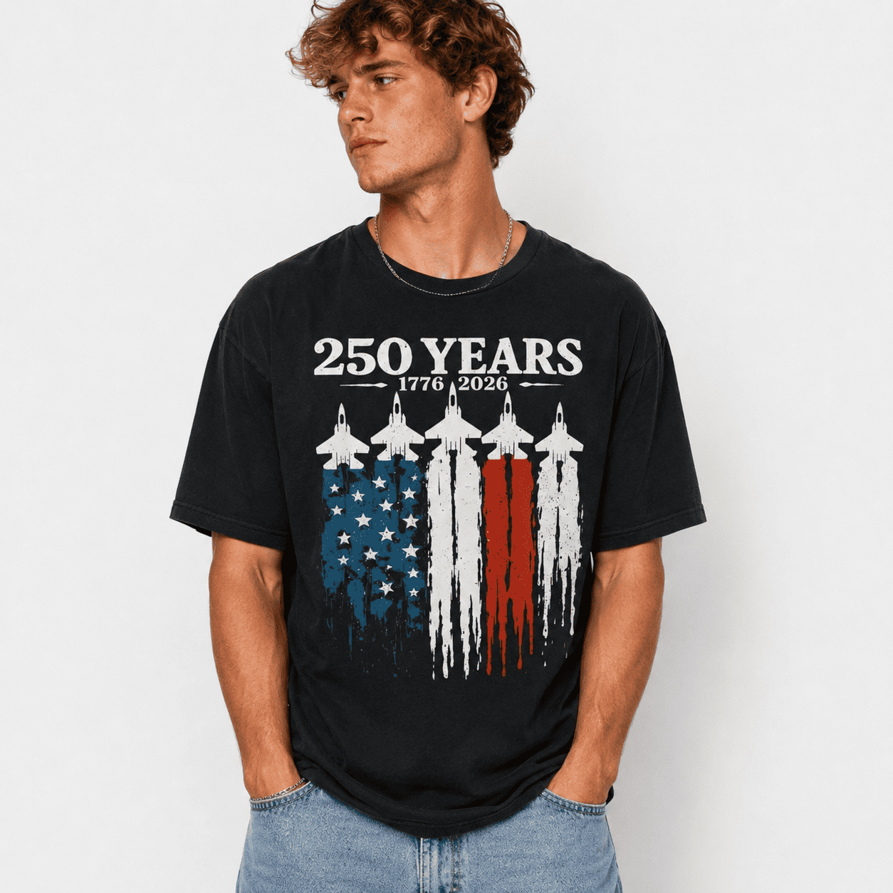 250 Years 1776-2026 Patriotic Graphic Tee - USA Semi-Quincentennial Jet T-Shirt