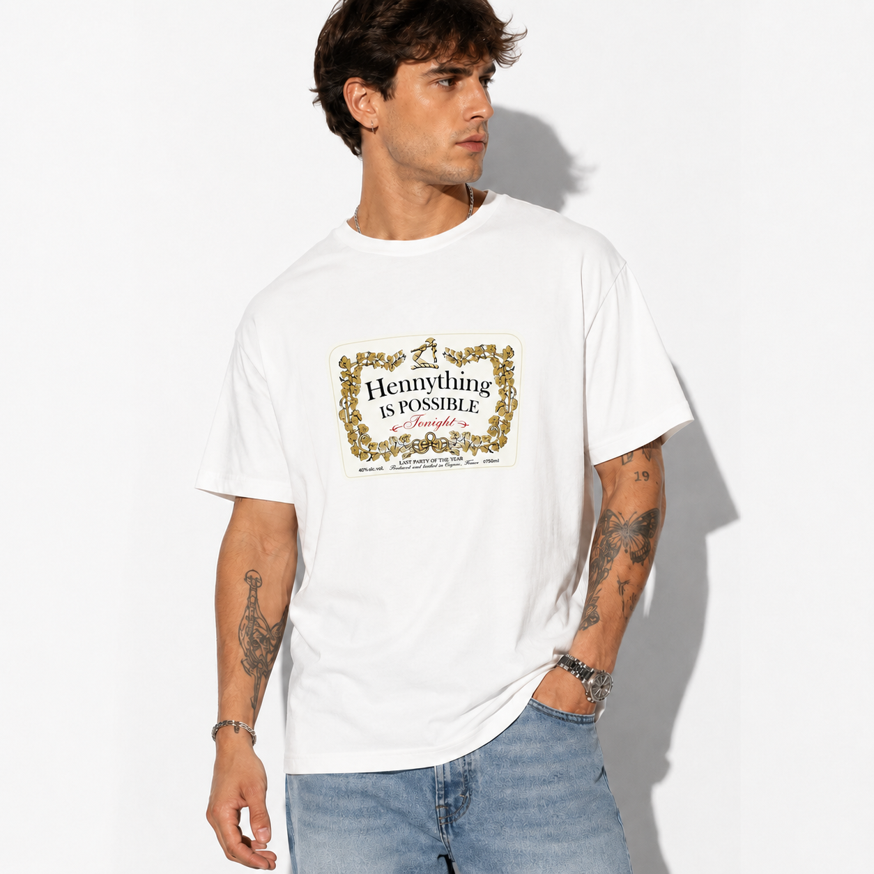 Hennything Is Possible Funny Drinking Graphic T-Shirt Men's Casual Tee