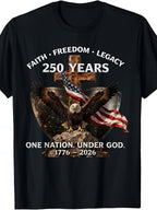 USA 250th Anniversary T Shirt 1776 2026 Eagle Patriotic July 4th Graphic Tee