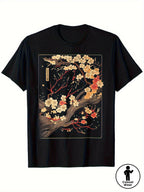 Japanese Woodblock Cherry Blossom Graphic T-Shirt Floral Art Tee