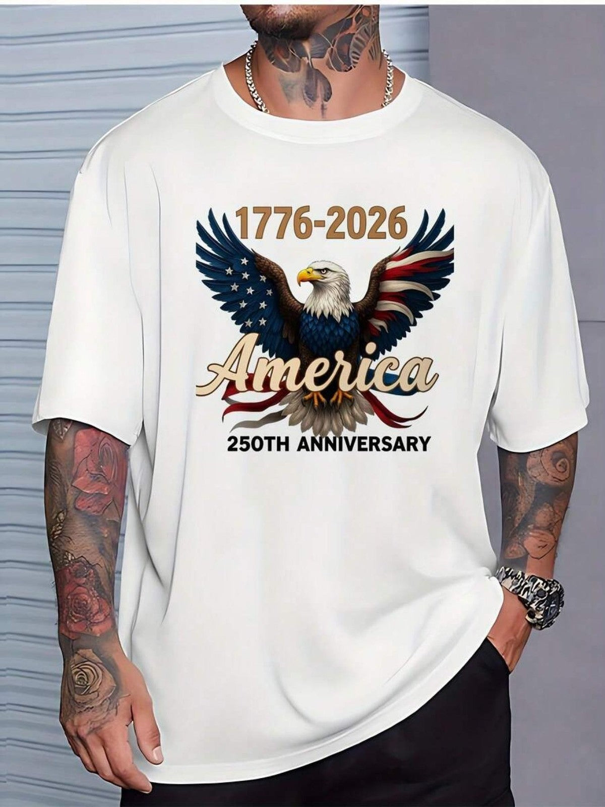 USA 250th Anniversary 1776-2026 Eagle Flag Patriotic Men's T-Shirt