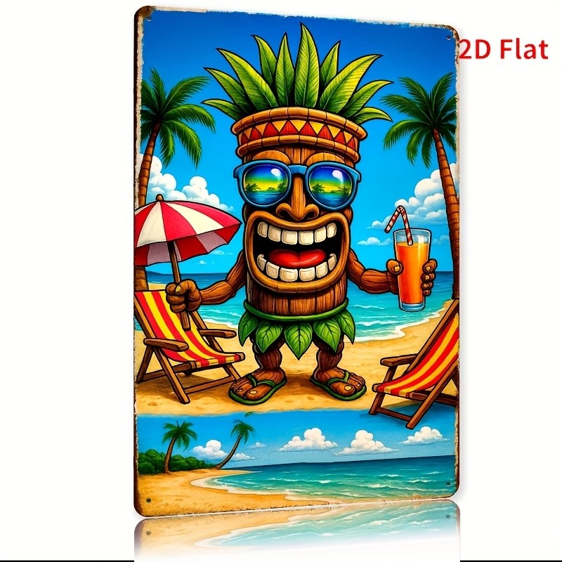 Tiki Bar Metal Sign - Funny Tiki Man With Sunglasses Tin Wall Art Decor
