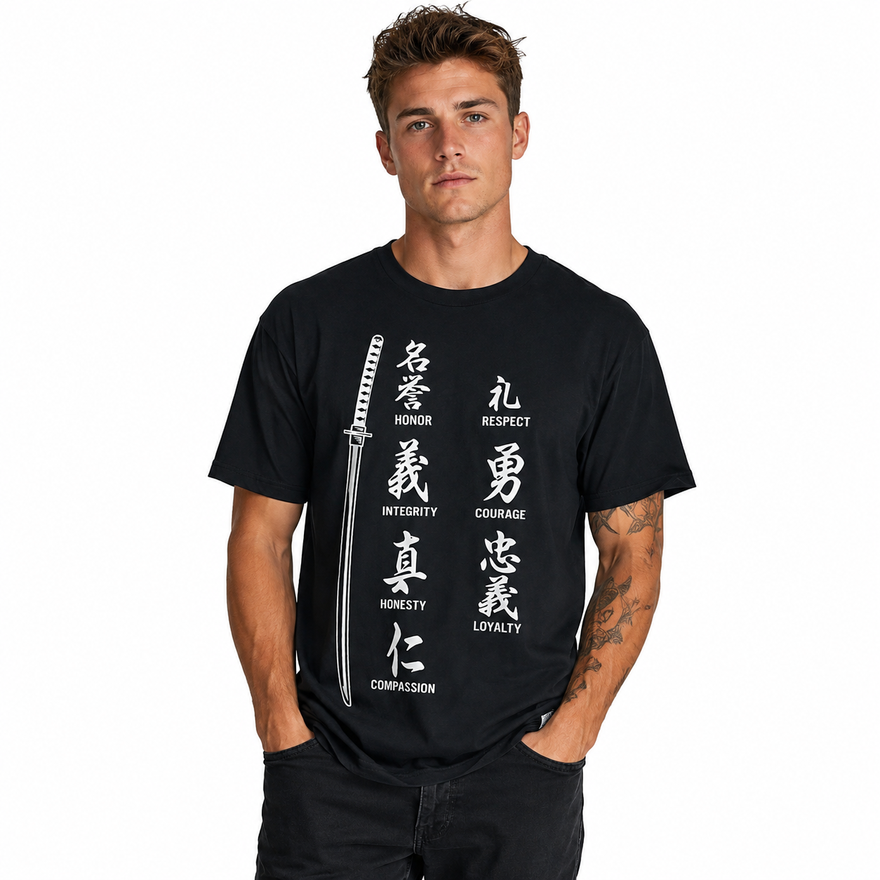 Vintage Samurai Katana Sword Graphic T-Shirt Japanese Warrior Streetwear Tee