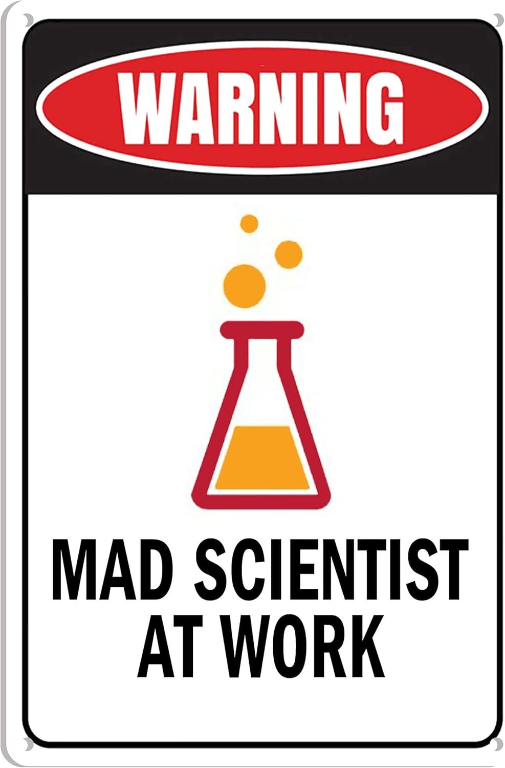 Funny Mad Scientist At Work Metal Sign Warning Lab Safety Retro Wall Decor