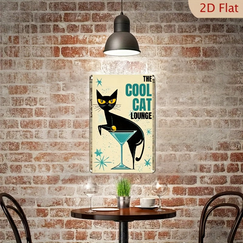 Cool Cat Lounge Tin Sign Vintage Mid-Century Metal Sign Home Bar Cocktail Wall
