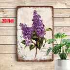 Rustic Floral Tin Sign - Purple Lilac Flower Metal Poster Wall Art Decor