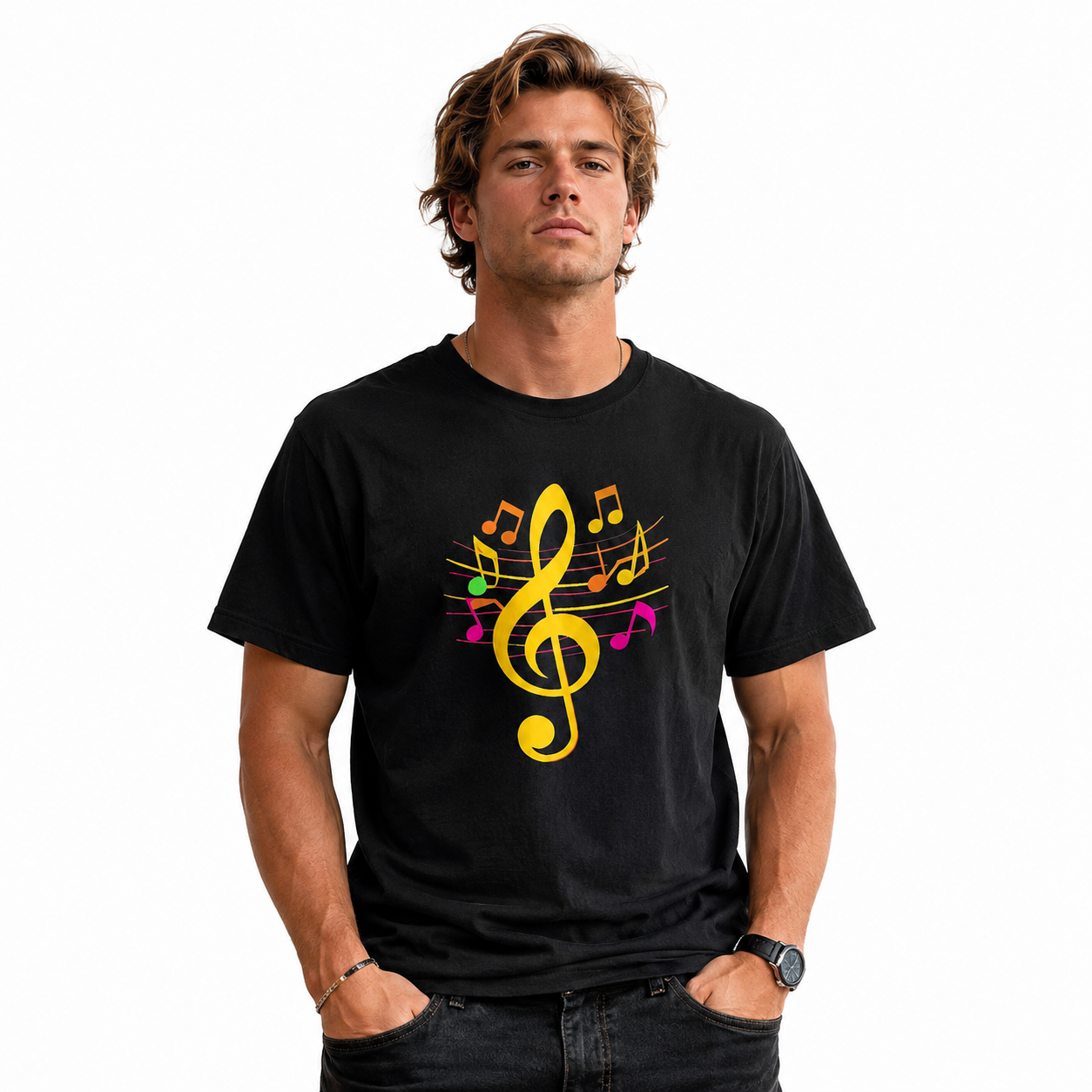 Music Notes Graphic T-Shirt Casual Short Sleeve Band Music Lover Tee