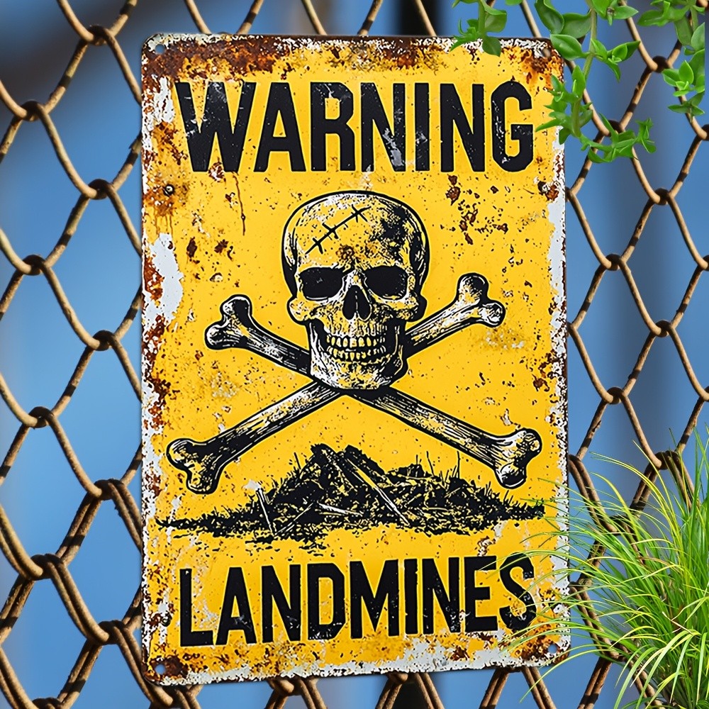Funny Warning Landmines Metal Sign - Humorous Pet Dog Yard Waste Wall Decor