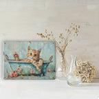 Bathing Cat Metal Sign - Cute Kitten In Tub Tin Wall Art Decor Plaque