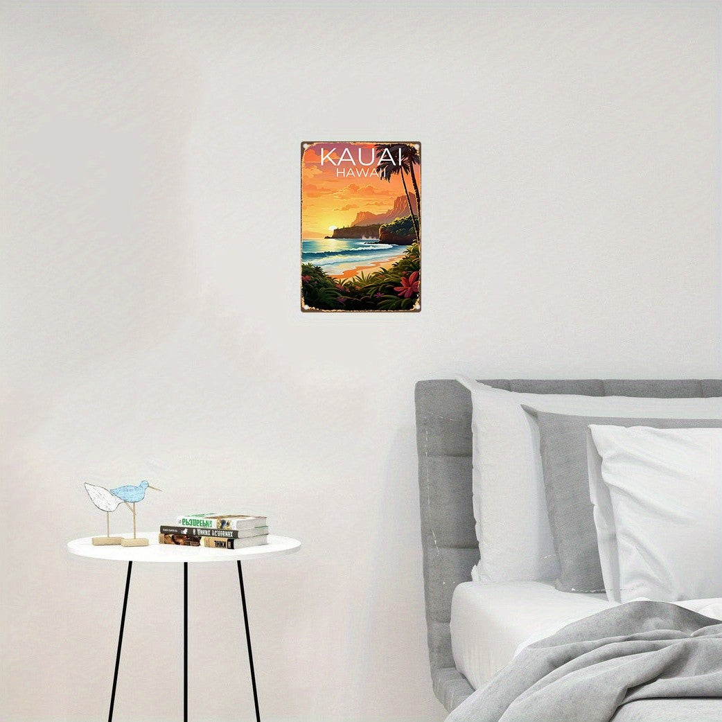 Kauai Hawaii Metal Sign - Tropical Sunset Beach Tin Wall Art Decor