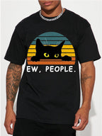 Ew People Shirt - Funny Black Cat Graphic Tee - Retro Sunset Introvert Gift