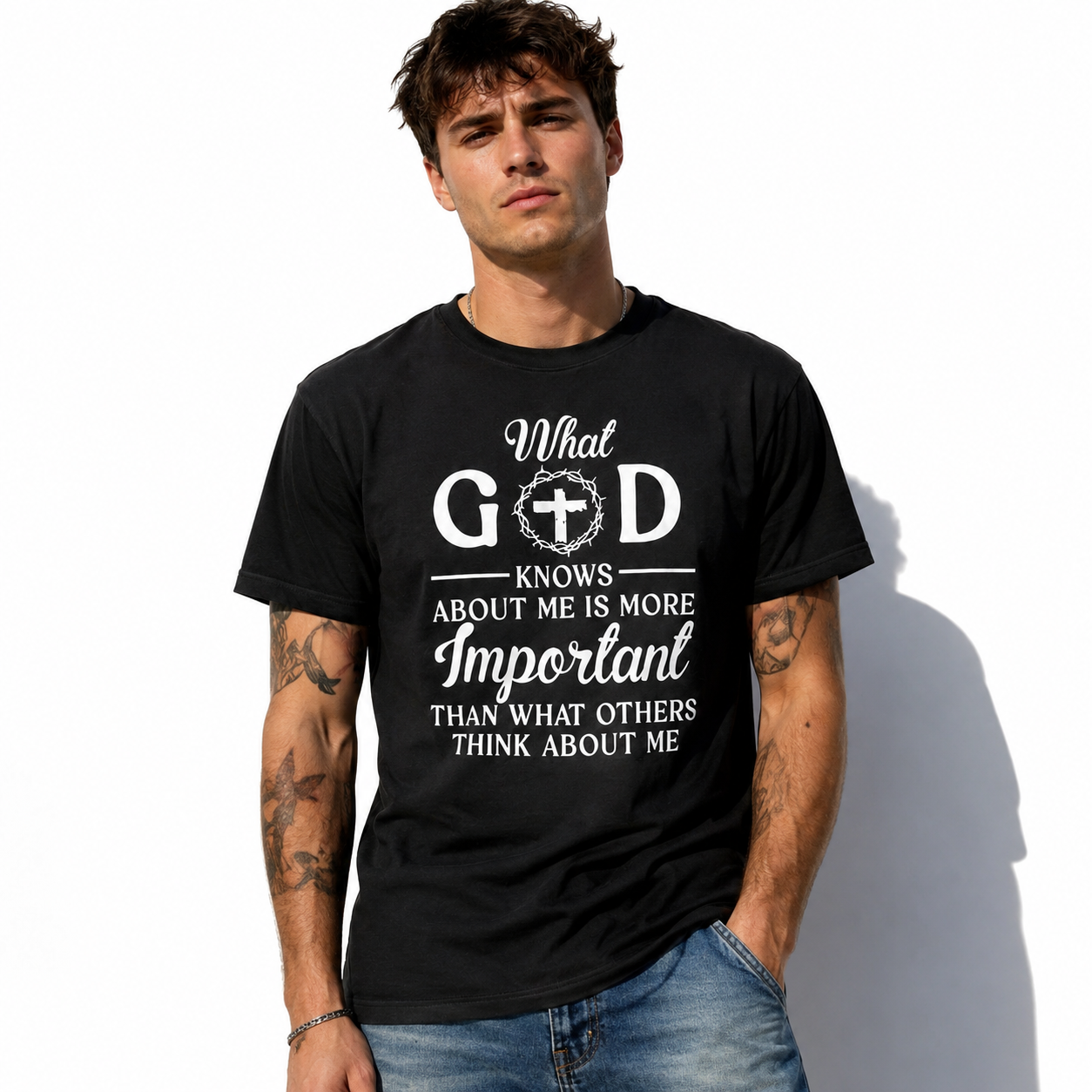 What God Knows About Me Is More Important Christian Graphic Men’s T-Shirt Tee