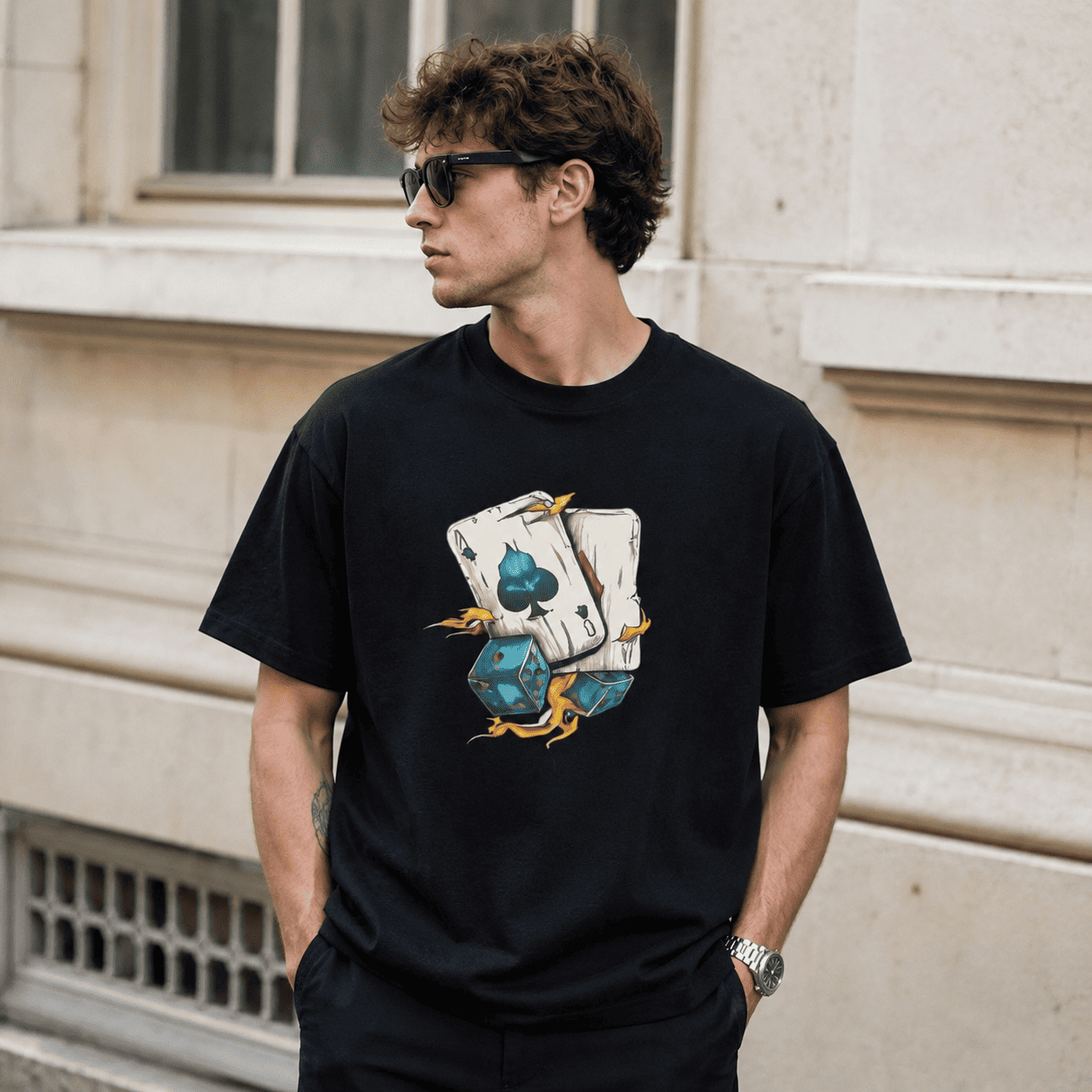 Poker Dice Graphic T-Shirt Playing Cards Casino Streetwear Casual Tee