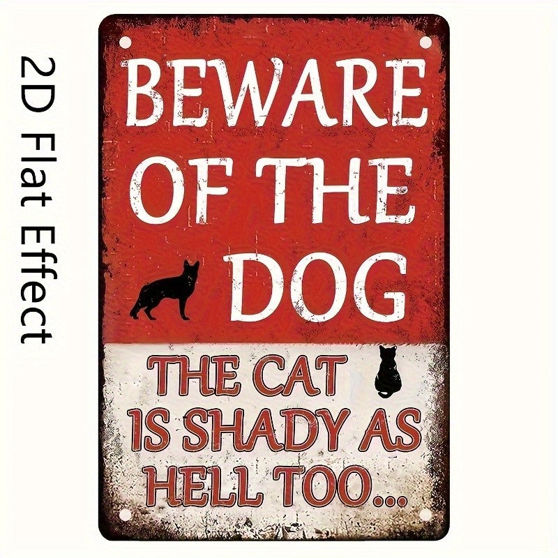 Funny Beware Of The Dog Tin Sign Shady Cat Vintage Metal Wall Decor