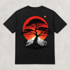 Japanese Landscape Art T Shirt Red Sun Pine Mountain Retro Graphic Casual Tee