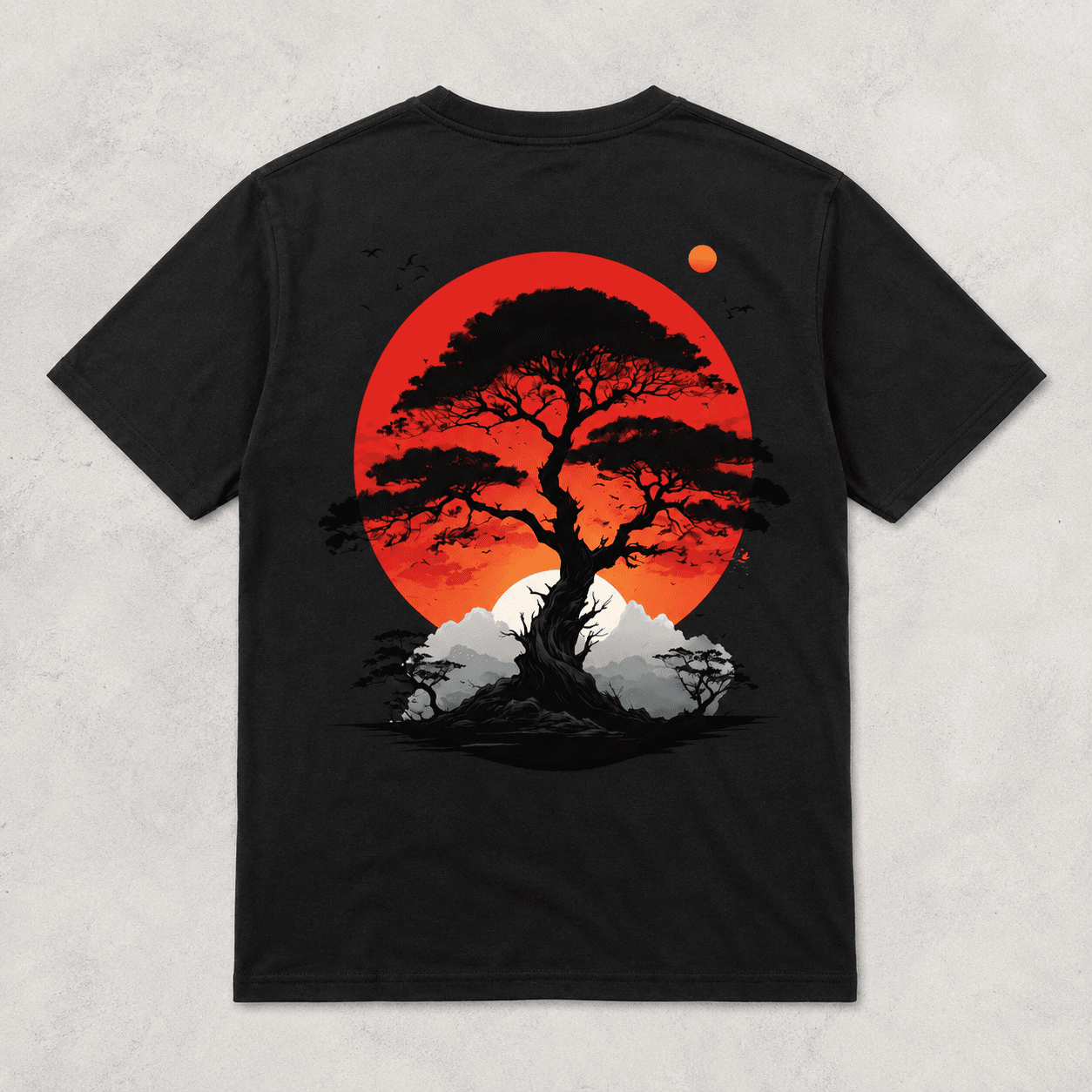 Japanese Landscape Art T Shirt Red Sun Pine Mountain Retro Graphic Casual Tee