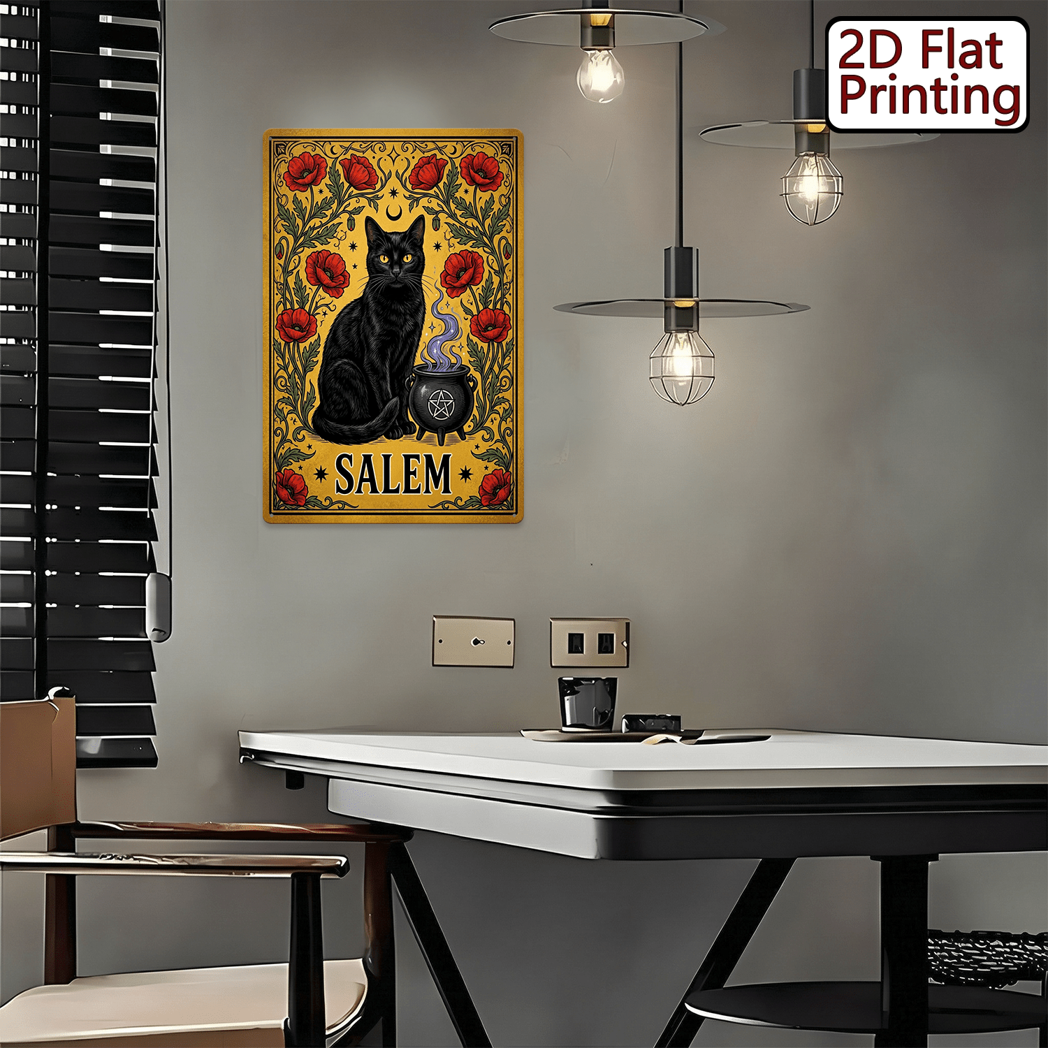 Salem Metal Sign - Black Cat Cauldron Tin Wall Art Decor Plaque