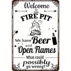 Funny Fire Pit Metal Sign - Retro Humorous "What Could Go Wrong" Tin Decor