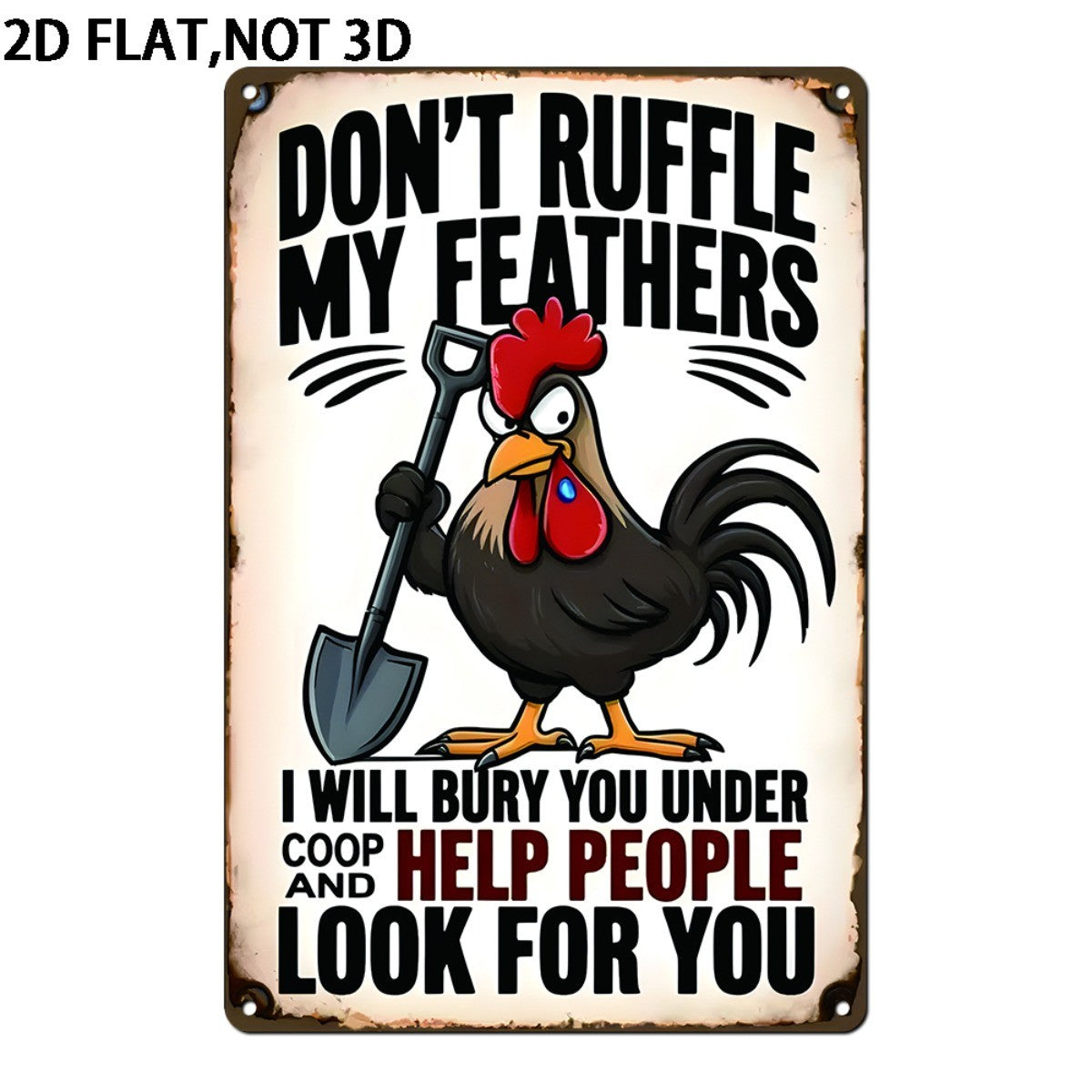Funny Rooster Metal Tin Sign Vintage Don't Ruffle My Feathers Chicken Coop Decor