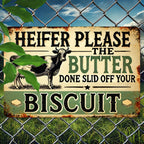 Sarcastic Farmhouse Humor Tin Sign - Vintage "Biscuit" Cow Metal Poster