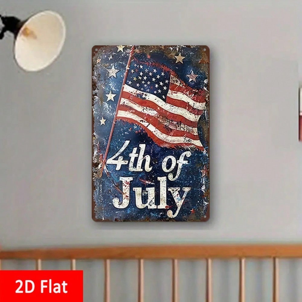 Rustic Independence Day Metal Tin Sign - USA Stars & Stripes Garage Wall Decor