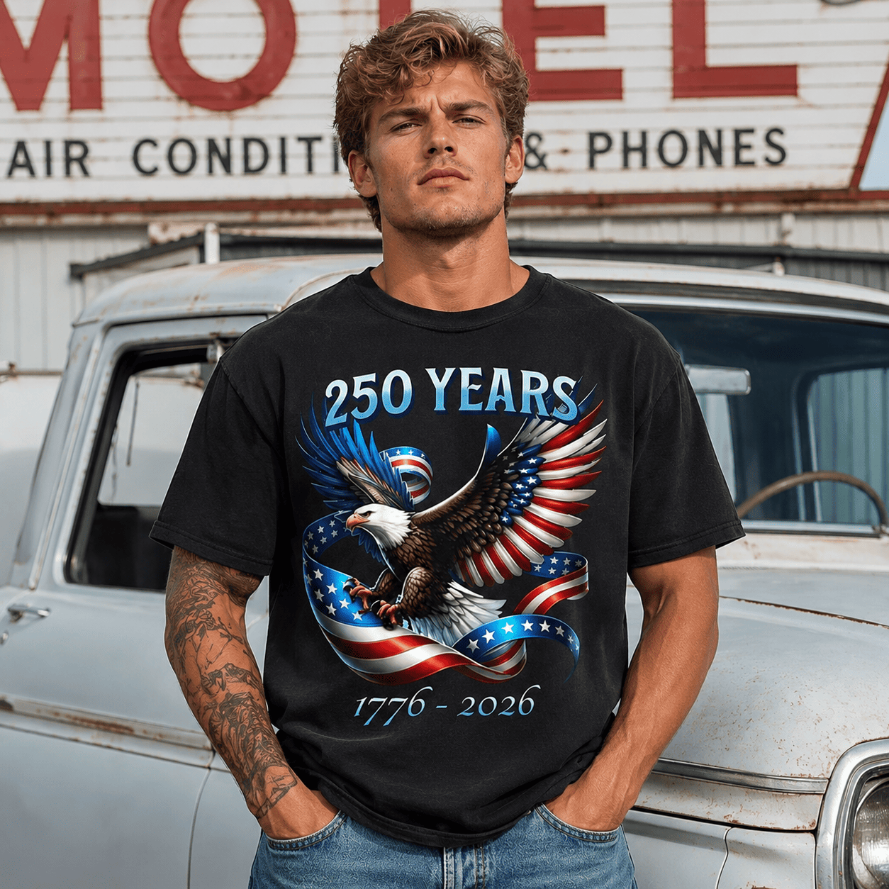 USA 250 Years T Shirt 1776 2026 Eagle Flag Patriotic Graphic Casual Tee