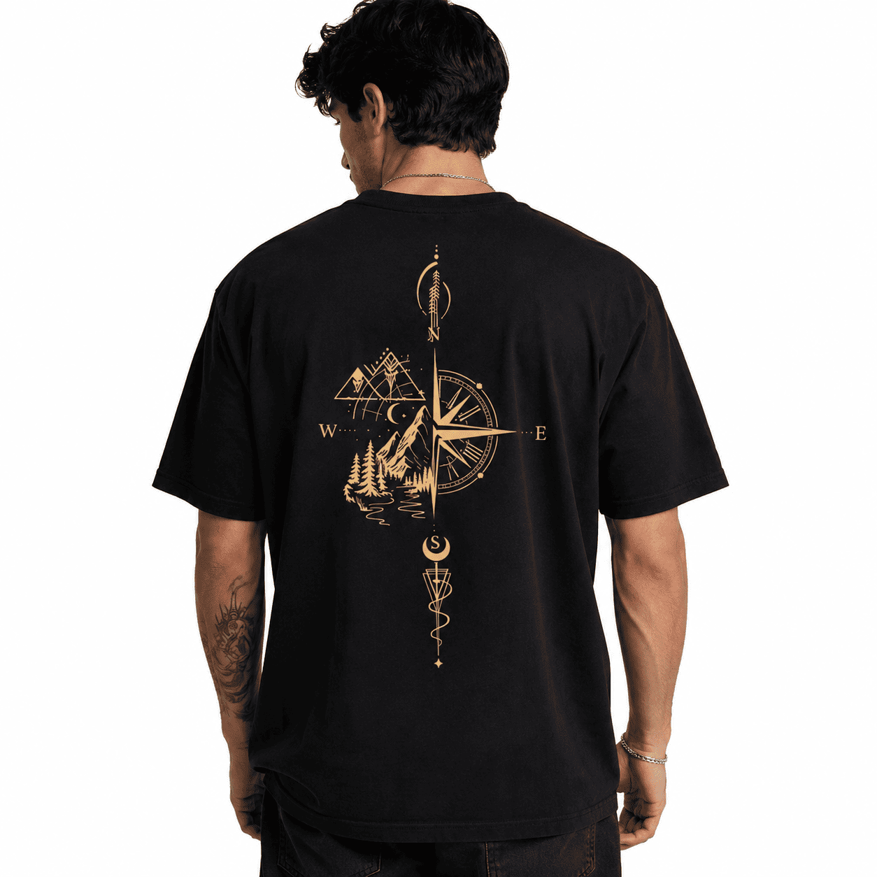 Men's Geometric Hill Print T-Shirt Loose Drop Shoulder Casual Street Tee for Men