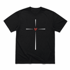 Men's Cross Heart Graphic T-Shirt Christian Faith Casual Short Sleeve Tee