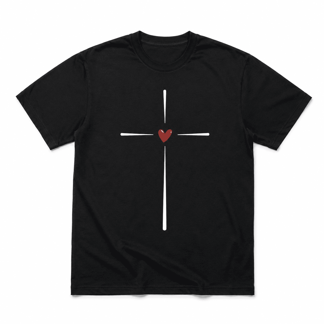 Men's Cross Heart Graphic T-Shirt Christian Faith Casual Short Sleeve Tee