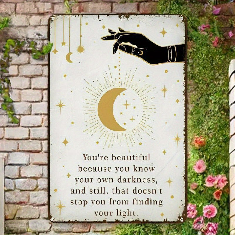 Vintage Celestial Hand Moon Metal Sign Retro Mystic Boho Astrology Wall Decor