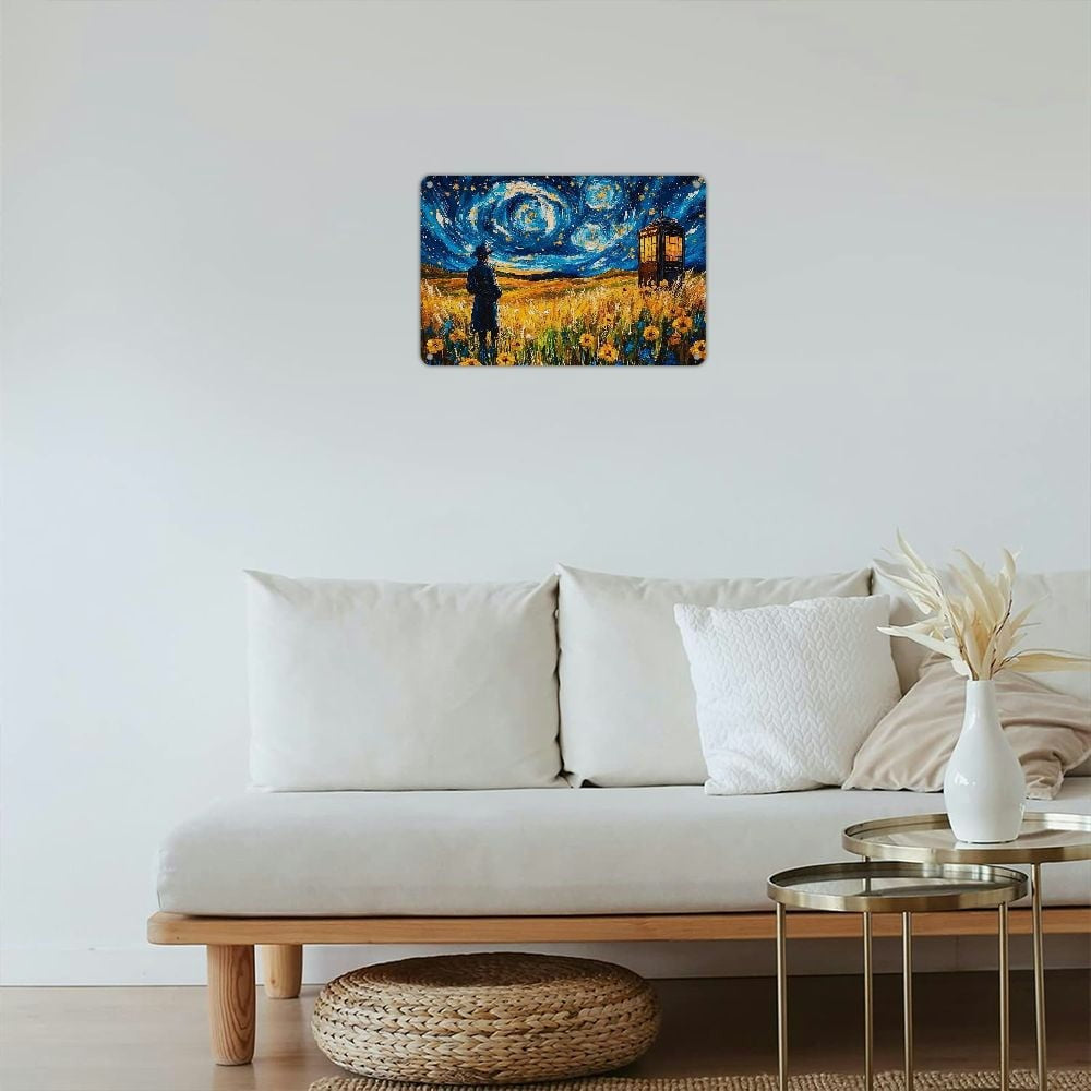 Starry Night Tardis Metal Tin Sign Vintage Sci Fi Police Box Retro Wall Decor