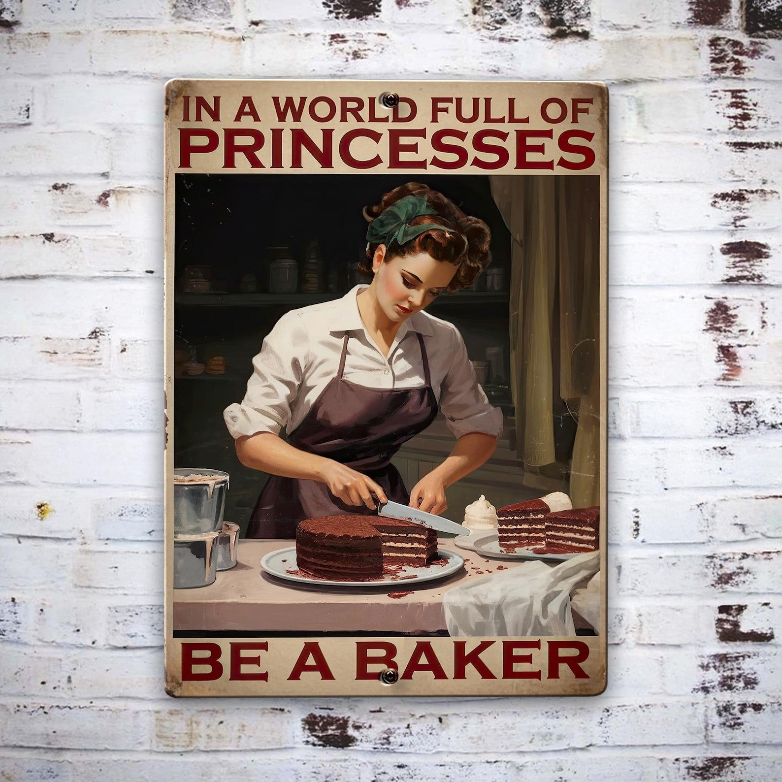 Retro Baker Metal Tin Sign Vintage Kitchen Bakery Wall Decor Plaque