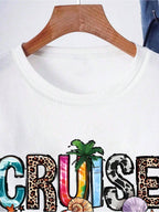 Women Hello Summer Cruise Life Graphic T-Shirt Nautical Beach Vacation Tee