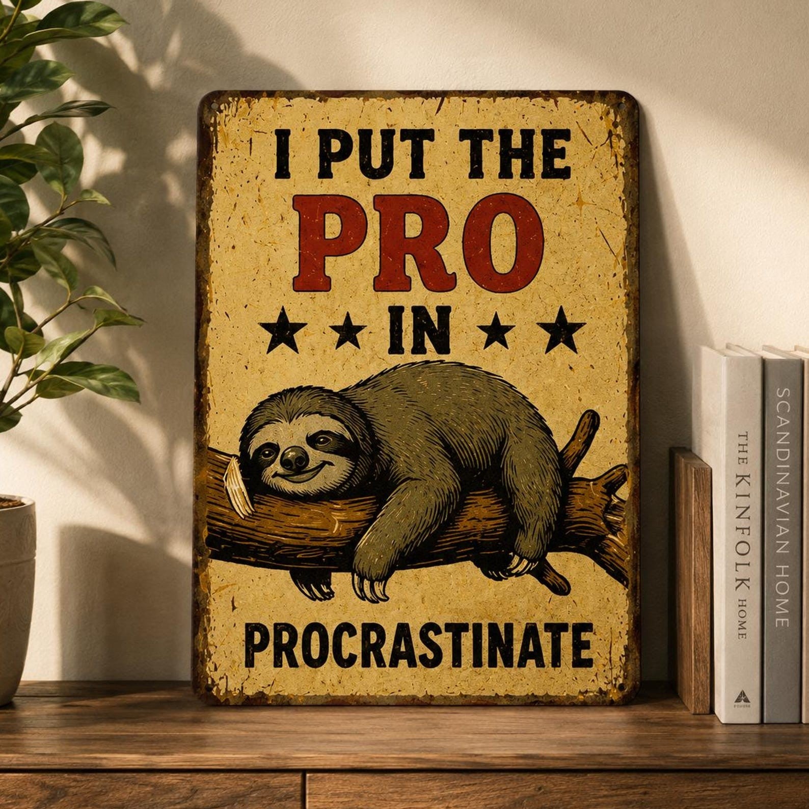 Funny Sloth Metal Sign Retro Procrastination Humor Plaque Office Wall Decor
