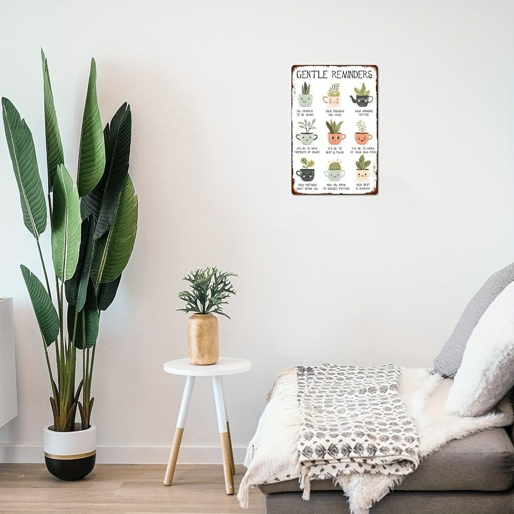 Gentle Reminders Succulent Tin Sign Vintage Metal Self Care Wall Decor