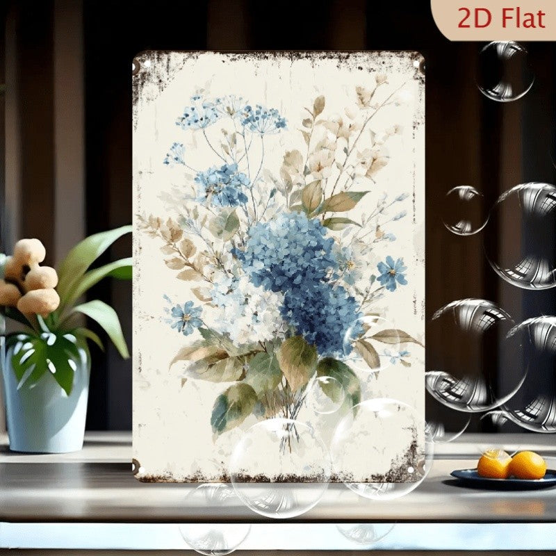 Cottagecore Wildflower Garden Tin Sign - Shabby Chic Watercolor Metal Poster