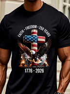USA 250 Years Faith Freedom T Shirt Flag Cross Eagle Patriotic Graphic Tee