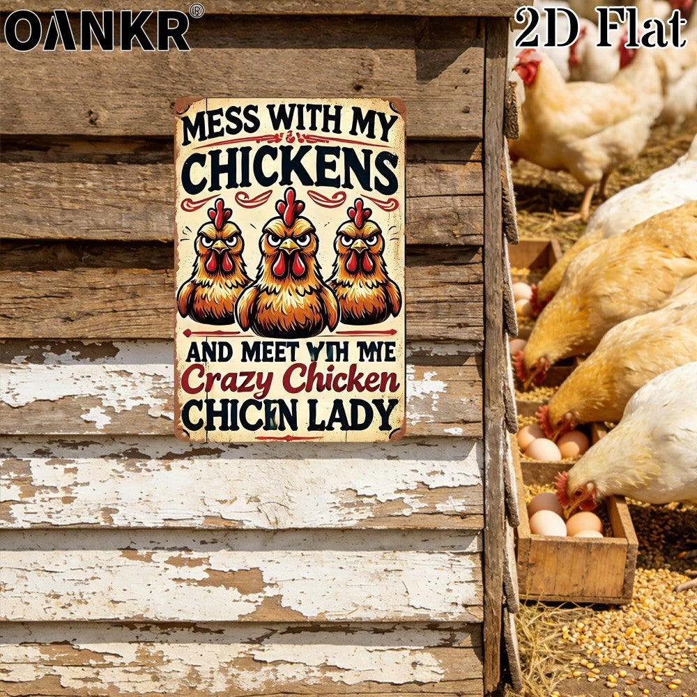 Funny Chicken Metal Sign - "Crazy Chicken Lady" Sarcastic Tin Decor