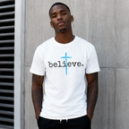 Men’s Believe Cross Christian Faith Graphic T-Shirt Religious Inspirational Tee