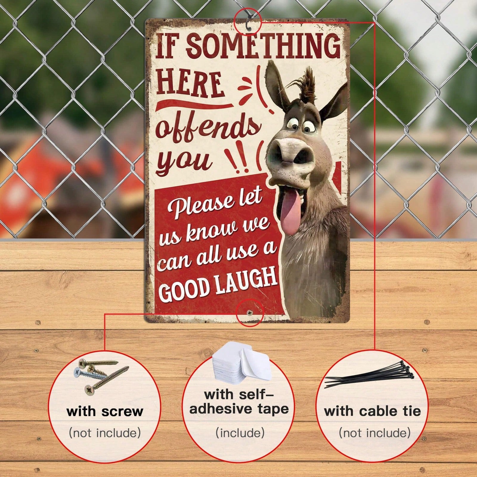 If Something Here Offends You Tin Sign - Funny Donkey Metal Wall Decor