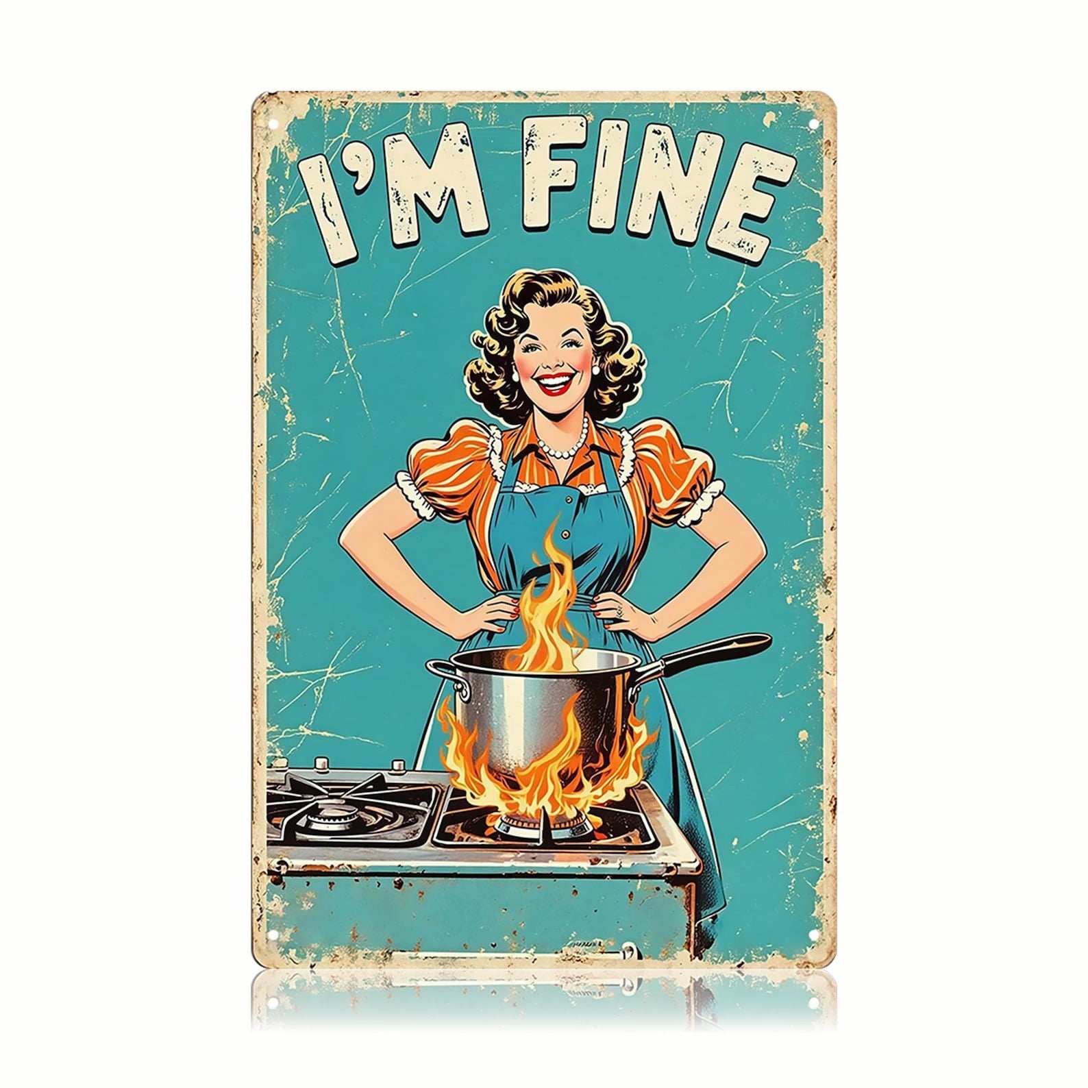 I'm Fine Funny Kitchen Metal Tin Sign Retro Cooking Wall Decor Vintage Plaque