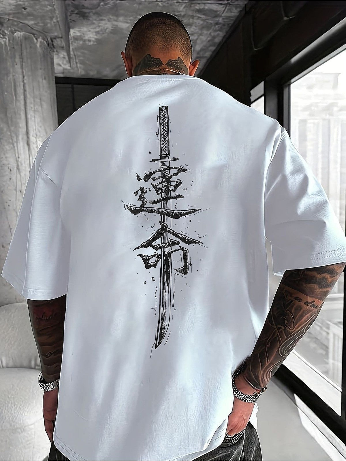HOT Mens Short Sleeve Quick Dry T Shirt Skin Friendly Comfy Japanese Kanji Sword