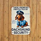 Funny Dachshund Security Metal Tin Sign - Retro Wiener Dog Guard Office Plaque