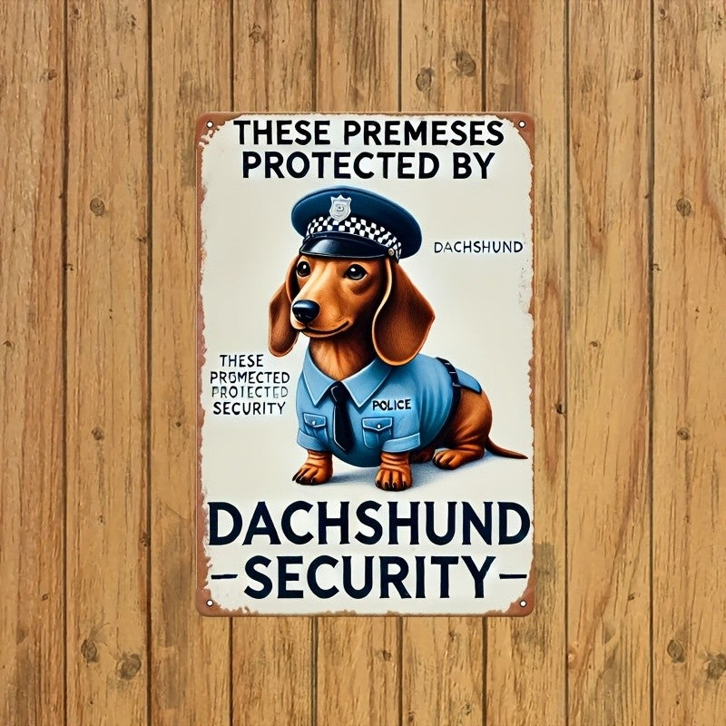 Funny Dachshund Security Metal Tin Sign - Retro Wiener Dog Guard Office Plaque